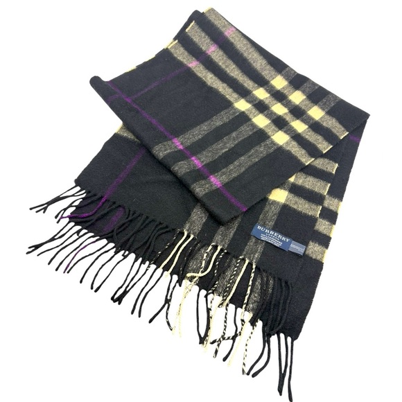 Authentic Burberry Black contrast check Cashmere Scarf - Picture 1 of 8